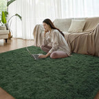 Deep Green Runner Area Rugs for Bedroom Living Room, 2x6 Feet Fluffy Bedside Rugs, Soft Shaggy Carpet Rug for Kids Room Nursery, Furry Cute Rugs for Girls Boys Dorm Room Home Decor