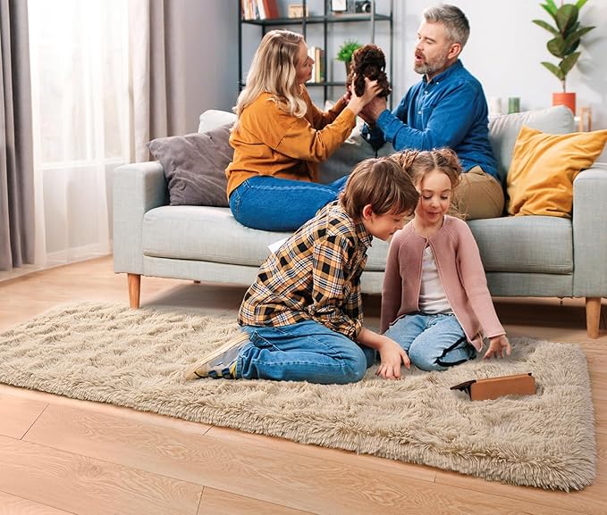 ISEAU Runner Rug for Bedroom, 2x6 Feet Shag Area Rug with Upgrade Non Slip, Fluffy Carpet Runner for Hallway, Fuzzy Soft Living Room Rugs for Kids Boys Girls Bedroom Decor, Camel