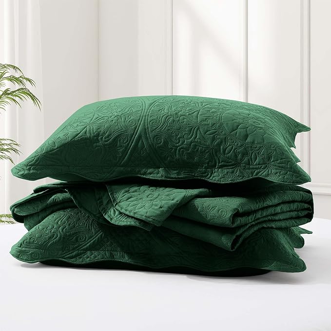 IR Imperial Rooms 8 Pack California King Quilt Bedding Set (118"x106") - Bulk Wholesale for Hotels, Guest Bedroom & Airbnbs - Microfiber Reversible Floral Embossed Quilts Bedspreads (Emerald)