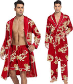 SWOMOG Men's Satin Robe 3 Pcs Silky Kimono Bathrobe Set Lightweight Soft Loungewear Nightwear
