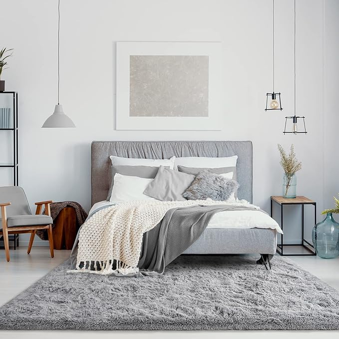Jelymark Super Soft Shaggy Rug for Bedroom, 4x5.9 Feet Fluffy Carpet for Living Room, Fuzzy Indoor Plush Area Rug for Home Decor, Furry Floor Rugs for Dorm, Kids Nursery Rug for Girls, Grey