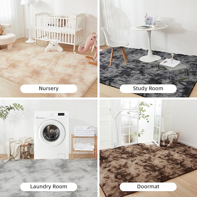 Litanika 8x10 Shag Area Rug for Living Room Bedroom, Tie-Dyed Brown High Pile Soft Plush Shaggy Furry Bedside Playroom Dorm Carpet, Non-Slip, Non-Shedding Modern Indoor Floor Rug
