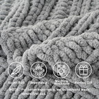 Battilo Light Grey Chunky Knit Throw Blanket for Couch, Thick Warm Cozy Soft Chenille Throw Blanket, Handmade Cable Knit Blanket for Sofa,Bed, Living Room, 50"x60"