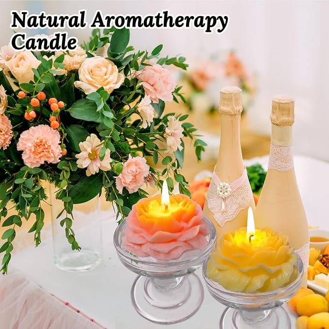 4 Packs Peony Flower Shape Candles for Women - 3 Inch Aromatic Pastel Aesthetic Candle with Fragrance - Christmas Gift for Friends Colleagues and Classmates