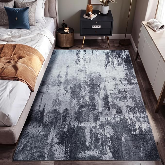 Bedroom Rugs 3x5 Rug Washable Area Rug Non Slip Soft Faux Wool Small Carpet Throw Rugs for Living Room, Bedroom, Bedside, Entryway, Kitchen, Dorm, Kids Room (Grey)