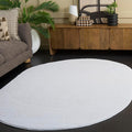 SAFAVIEH Washable Rug Faux Rabbit Fur Shag Collection - 5' x 7' Oval, Ivory, Slip Resistant & Easy Cleaning, Ideal for Living Room, Bedroom, Kids Playroom, Nursery, Dining Space (FRF100A)