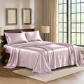 Pure Bedding Satin Sheets Full [4-Piece, Champagne Pink] Hotel Luxury Silky Bed Sheets - Extra Soft 1800 Microfiber Sheet Set, Wrinkle, Fade, Deep Pocket Fitted Sheet, Flat Sheet, Pillow Cases