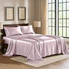 Satin Sheets King [4-Piece, Champagne Pink] Hotel Luxury Silky Bed Sheets - Extra Soft 1800 Microfiber Sheet Set, Wrinkle, Fade, Stain Resistant - Deep Pocket Fitted Sheet, Flat Sheet, Pillow Cases
