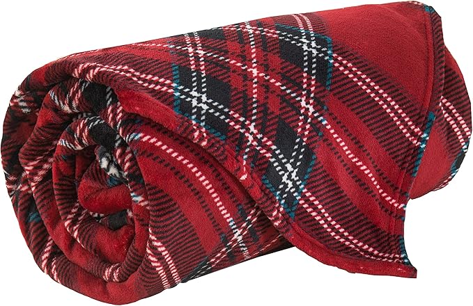 Elegant Comfort Luxury Velvety Feel Blanket, All-Season Lightweight Blanket, Ultra Plush, Soft, Cozy-Fuzzy Flannel Fleece for Couch, Sofa, Bed, Travel, Plaid Design, Twin/Twin XL, Burgundy