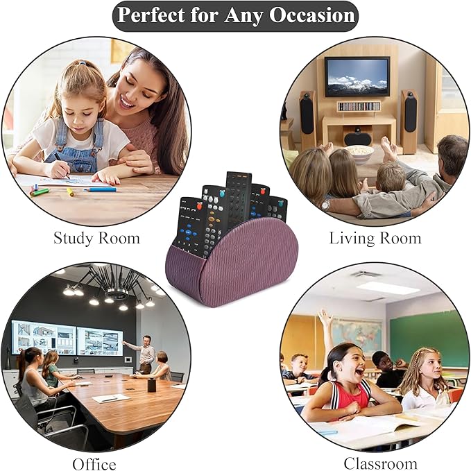 QIELIZI Remote Control Holder, PU Leather Remote Caddy Desktop Organizer with 5 Spacious Compartments for TV Remotes/Media Controllers/Office Supplies (1-Wood Brown