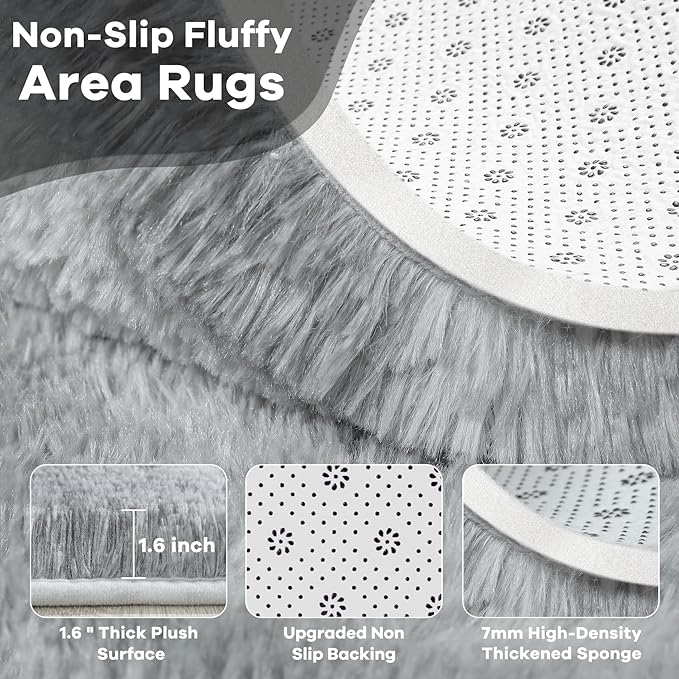 Noahas Large Fluffy 5x8 Area Rugs for Living Room Bedroom,Tie-Dyed Grey Thick Shag Throw Rug,Big Soft Shaggy Bedside Non-Slip Plush Dorm Nursery Kids Carpet
