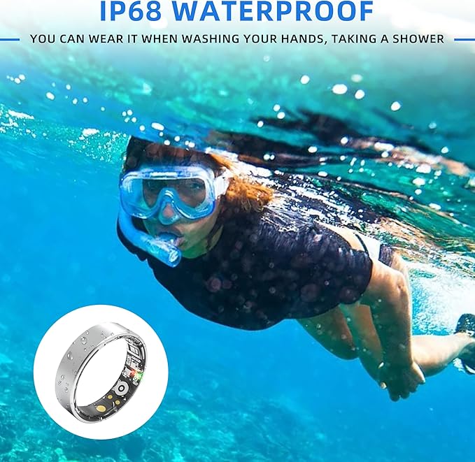 Smart Ring Health Tracking, Sleep Tracking, Heart Rate, Blood Oxygen, Blood Pressure，Fitness Ring, Activity Monitoring, 5 Days Battery, 5ATM Waterproof, No Subscription (Silver, 8#)