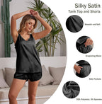 MOYEE Women Silk Pajama Set Soft Satin V Neck Tank Top and Shorts 2 Piece lounge Sets with Pockets