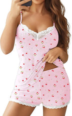 Ekouaer Womens Pajama Sets 2 Piece Lingerie Sleepwear Cute Cami Shorts Pjs Set Soft V Neck Lace Trim Nightwear