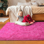Softlife Hot Pink Area Rug for Bedroom, Fluffy Shag Plush Rugs for Living Room Girls, Shaggy Throw Soft Fuzzy Small Kids Carpet for Dorm Bedside Ultra Cozy Non-Slip Indoor Decor, 4x5.3 Feet