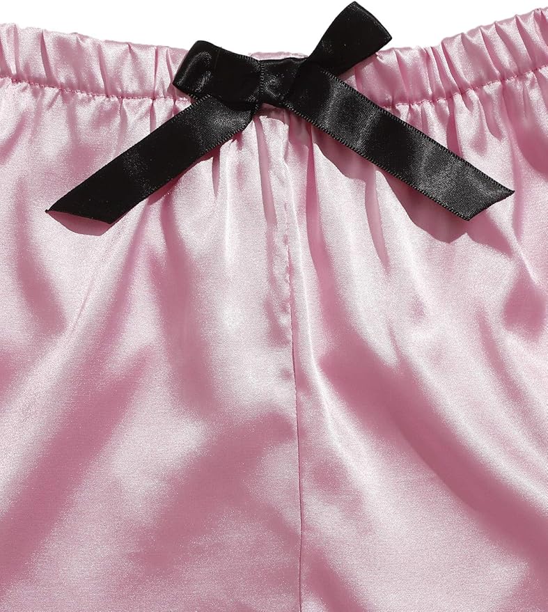 WDIRARA Women's Sleepwear Satin Short Sleeve Shirt and Shorts Pajama Set