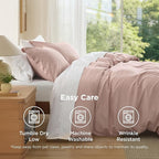 Bedsure Duvet Cover Queen Size - Soft Double Brushed Bedding Set for Kids & Adults, Zipper Closure, 3 Pieces, Includes 1 Duvet Cover (90"x90") & 2 Pillow Shams, NO Comforter, Dusty Rose