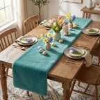 duduta Teal Blue Faux Fur Table Runner 72 inches Long, Fluffy Dresser Runner Covers Spring Easter Home Decor