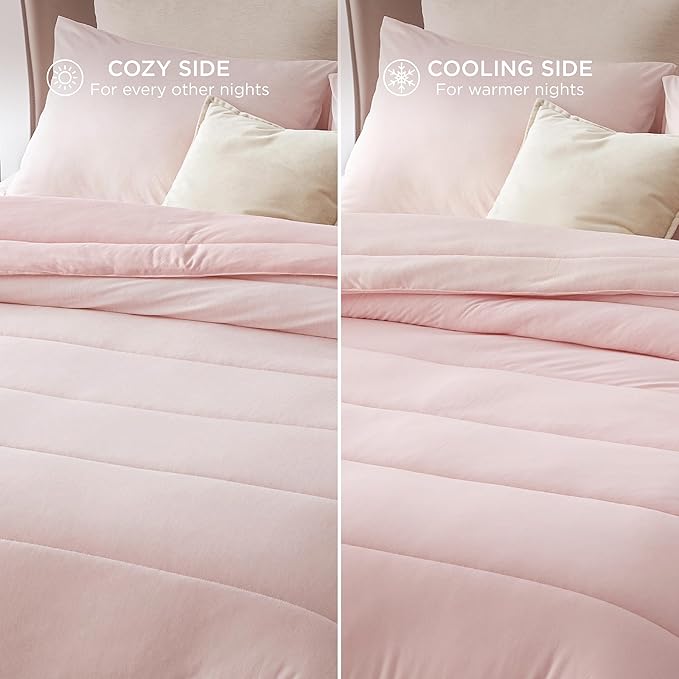 Bedsure Queen Comforter Set - Cooling and Warm Bed Set, ICY Pink Reversible Bedding for All Season, 3 Pieces, 1 Queen Size Comforter (88"x88") and 2 Pillow Cases(20"x26")