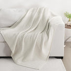 Whale Flotilla Chunky Knit Throw Blanket for Couch and Bed, Ivory Decorative Cozy Fleece Blanket, Reversible Soft Fuzzy Woven Throws, 50x60 Inch