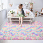 Softlife Area Rug for Living Room, Fluffy Shag Plush 6x9 Rainbow Rugs for Bedroom Girls Kids, Shaggy Soft Fuzzy Tie Dyed Large Carpet for Dorm Bedside Ultra Cozy Non-Slip Indoor Decor