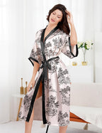 EPLAZA Silk Robes for Women Satin Robe Long Sexy Print Flower Kimono Loungewear Wedding Bridal Party