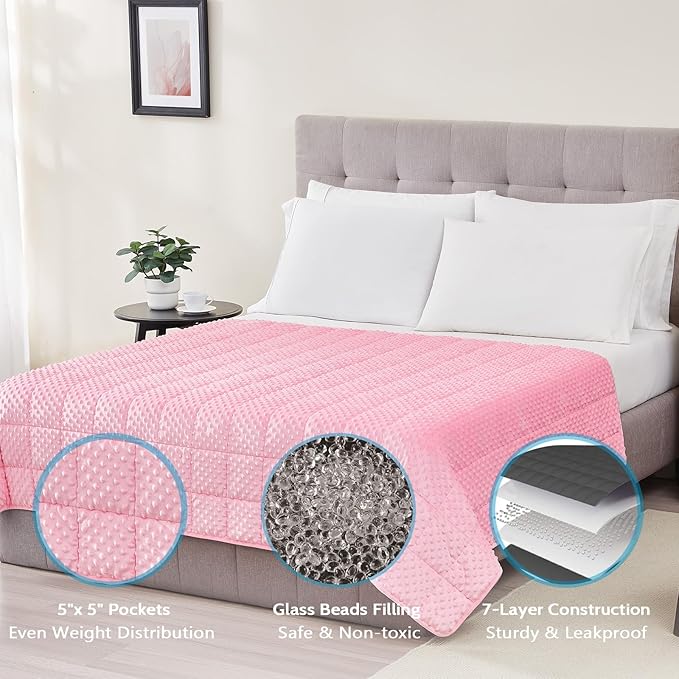 L'AGRATY Weighted Blanket for Adult - 60"x80" 25lbs Minky Dots Heavy Blanket with Glass Beads Soft Breathable for All-Season Summer Fall Winter Thick Comfort for Sleeping