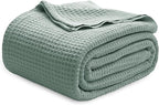 Bedsure Gentlesoft 100% Cotton Blanket King Size for Bed - Cooling Breathable and Soft for Spring Summer, Thick Cozy Waffle Weave Blanket Gifts for Women, Sage Green, 104x90 inches