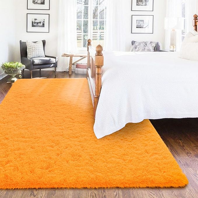 ISEAU Fluffy Rug Carpets Soft Shaggy Area Rugs Indoor Floor Mats for Kids Room Fuzzy Carpet Comfy Cute Nursery Mat Bedside Rug for Boys Girls Bedroom Living Room Home Decor, 4ft x 6ft,Orange