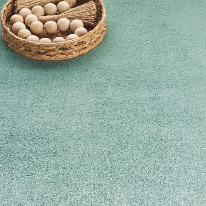 SAFAVIEH Washable Rug Faux Rabbit Fur Shag Collection - 3' x 5', Sage, Slip Resistant & Easy Cleaning, Solid Pattern, Ideal for Living Room, Bedroom, Nursery, Playroom, Boys & Girls Room (FRF100W)
