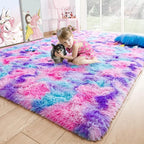 Noahas 6x9 Area Rugs for Living Room,Tie-Dyed Hot Pink and Purple Area Rug,Big Shaggy Rugs for Bedroom,Fluffy Large Carpet,Soft Kids Rug Non Slip Reduce Noise Room Decor