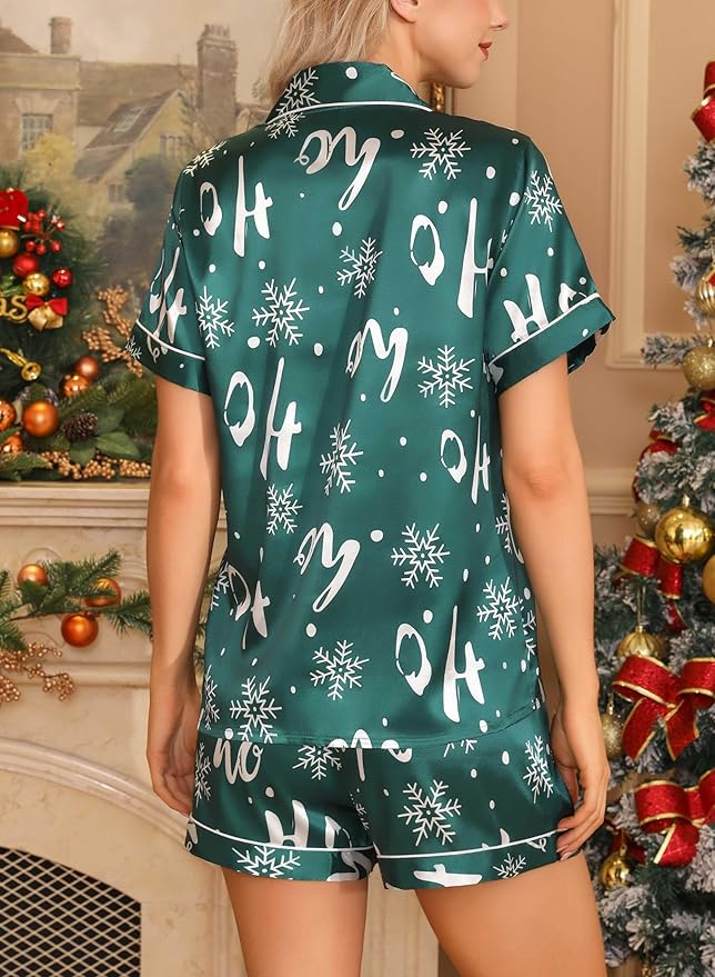 Samring Women's Silk Satin Pajamas Set Short Sleeve Sleepwear Two Piece Button Down Pj Set with Pockets S-XXL