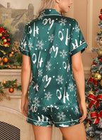 Samring Women's Silk Satin Pajamas Set Short Sleeve Sleepwear Two Piece Button Down Pj Set with Pockets S-XXL