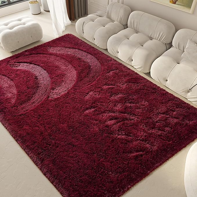 Burgundy Red Area Rug 8x10 Large Rugs for Living Room Bedroom, Fluffy Soft Rug Modern Carpets for Kids Room, Non-Skid Rectangular Indoor Rug for Girls Boys Playroom Nursery Room Home Decor