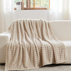 NEWCOSPLAY Super Soft Queen Blanket Linen Premium Silky Flannel Fleece 3D Waffle Checkered Lightweight Bed Blanket All Season Use (Linen, Queen(90"x90"))