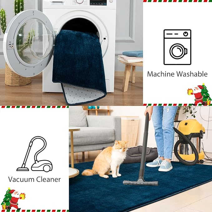 Przemy Washable Area Rug for Living Room Bedroom, 5x7 Feet Navy Blue Memory Foam Rug, Super Soft Modern Indoor Carpet for Kids Room Boys Girls Dorm Bedside Nursery Decor Mat