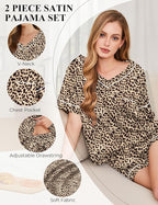 Silk Pajamas for Women Short Sleeve Satin 2 Piece Pj Set Soft V Neck Sleepwear Loungewear, S-XXL