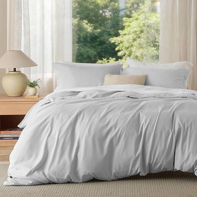 Bedsure Duvet Cover California King Size - Soft Double Brushed Bedding Set for Kids & Adults, Zipper Closure, 3 Pieces, Includes 1 Duvet Cover (104"x98") & 2 Pillow Shams, NO Comforter, Silver Grey