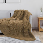 Chunky Knit Blanket Throw, 60x80inch Soft Chenille Yarn Throw, Handmade Warm Thick Cable Knit Crochet Blanket, Large Rope Knot Throw Blanket for Couch Bed Sofa,Dark Khaki