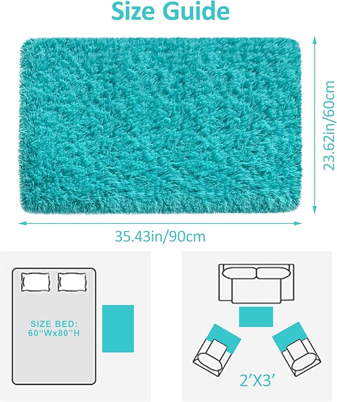 Small Fluffy Rugs for Bedroom 2x3 Teal Blue Shaggy Area Rug Soft Plush Fuzzy Fur Throw Rug for Living Room Dorm Kids Nursery Home Decor Aesthetic Carpets