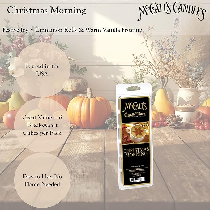 McCall’s Candles | Christmas Morning | Scented Wax Melt | Cinnamon, Clove, Vanilla, Apple & Orange Zest | 6-Piece Break-Apart Bar | 12–24 Hours Per Wedge | Poured in the USA | 5.5 oz