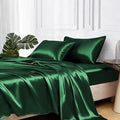 MR&HM Satin Bed Sheets, Full Size Sheets Set, 4 Pcs Silky Bedding Set with 15 Inches Deep Pocket for Mattress (Full, Dark Green)