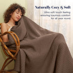 PHF Ultra Soft Waffle Weave Blanket King Size（104"x 90"）- Washed Lightweight Breathable Cozy Woven Blanket for Bed - Aesthetic Decor for Couch Bedding Sofa Home Car - Chocolate