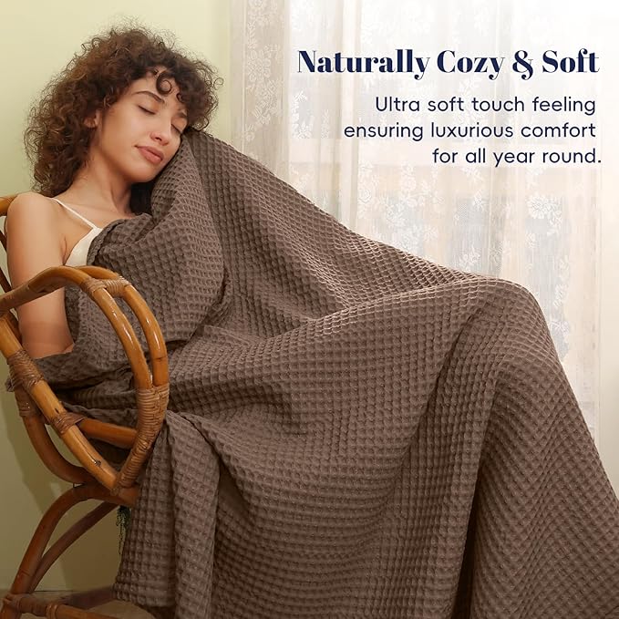 PHF Ultra Soft Waffle Weave Blanket Twin Size 66"x 90"- Washed Lightweight Breathable Cozy Woven Blanket for Bed - Aesthetic Decor for Couch Bedding Sofa Home Car - Chocolate