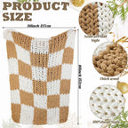 Tudomro Checkered Chunky Knit Throw Blanket for Couch 50 x 60 Inches Neutral Decor 100% Hand Knitted Cozy Soft Large Rope Knot Crochet Blankets for Sofa Living Room(Ivory and Brown)