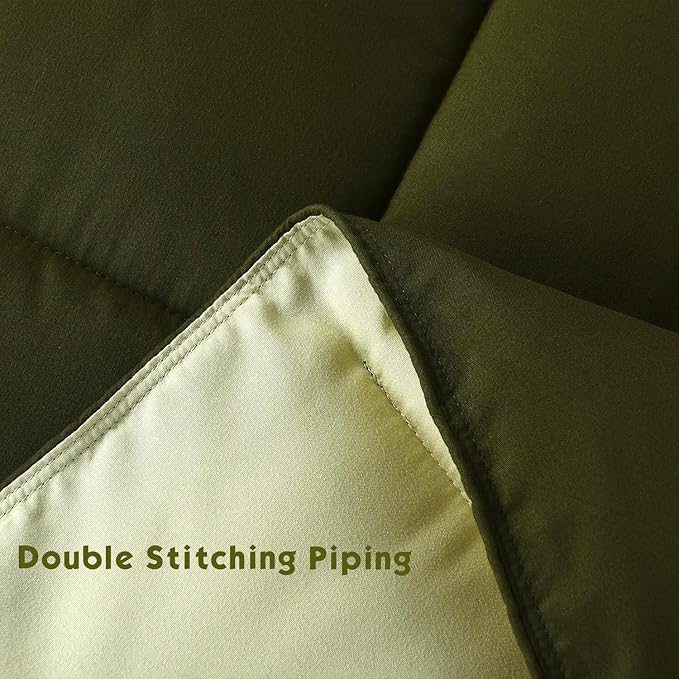 HIG 3pc Olive Green Twin/Twin XL Comforter Set - All Season Reversible Down Alternative Comforter with Sham - Quilted Duvet Insert with Corner Tabs - Box Stitched - Breathable, Soft, Fluffy