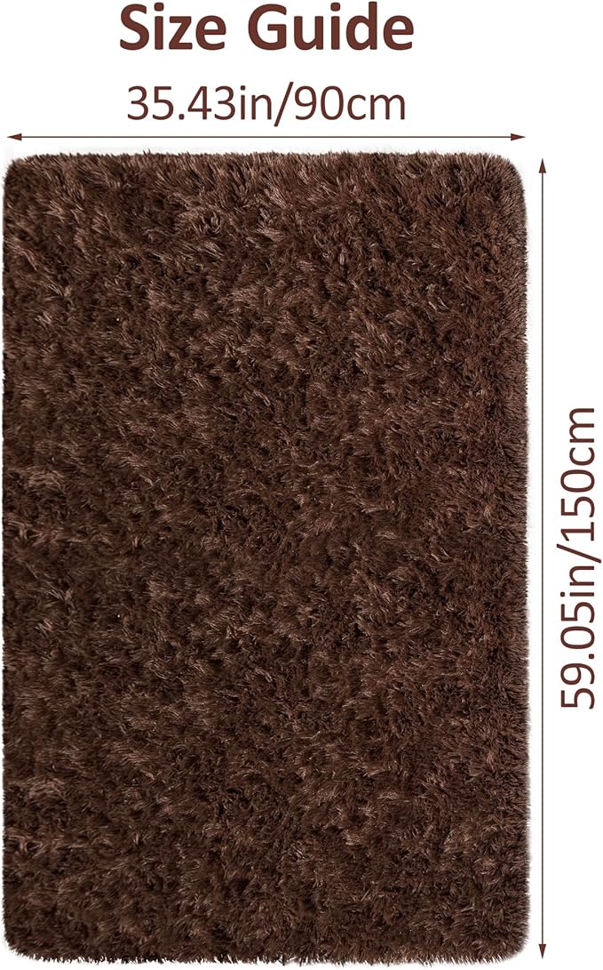 Fluffy Rugs for Bedroom Living Room 3x5 Brown Shaggy Area Rug Soft Plush Fuzzy Fur Throw Carpets Kids Rug for Nursery Kids Room Dorm Home Decor Aesthetic