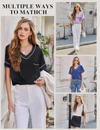 Silk Pajamas for Women Short Sleeve Satin 2 Piece Pj Set Soft V Neck Sleepwear Loungewear, S-XXL