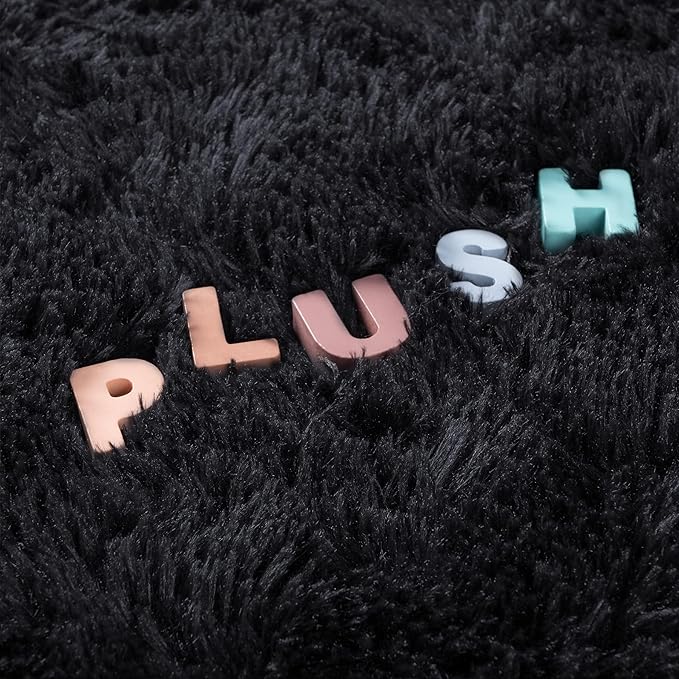 Noahas Fluffy Black Area Rugs for Bedroom Living Room,4x5.3 Feet Thick Shag Throw Floor Carpet,Soft Shaggy Non-Slip Plush Dorm Nursery Kids Rug Home Decor Aesthetic