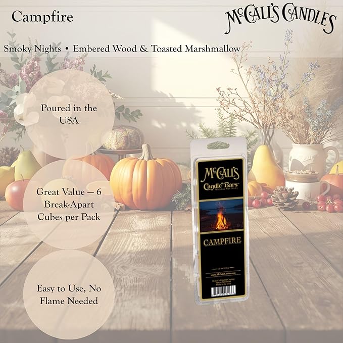 McCall’s Candles | Campfire | Scented Wax Melt | Smoky Cedarwood, Glowing Embers & Crisp Night Air | 6-Piece Break-Apart Bar | 12–24 Hours Per Wedge | Poured in the USA | 5.5 oz
